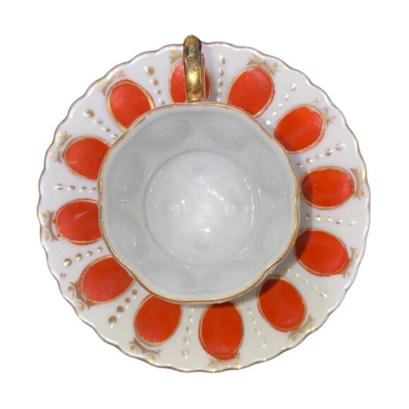 Vintage Japanese Teacup & Saucer Set Gold & Orange Design - Picture 2 of 13